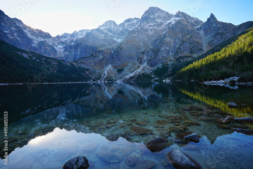 Morskie Oko Lake in Tatra National Park; long exposure photography of nature, Poland