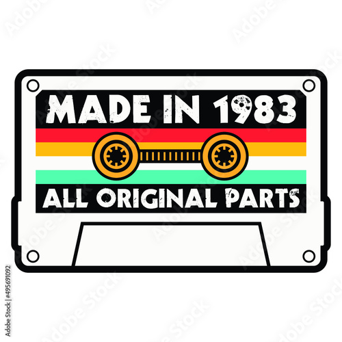 Made In 1983 All Original Parts, Vintage Birthday Design For Sublimation Products, T-shirts, Pillows, Cards, Mugs, Bags, Framed Artwork, Scrapbooking