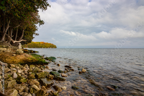 Lake Michigan from a beach in Door County, Wisconsin, the USA in the autumn