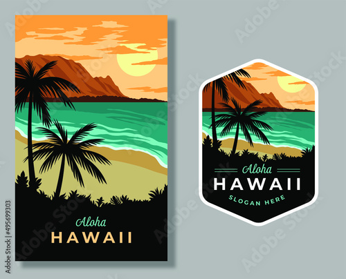 Vintage aloha hawaii badge illustration