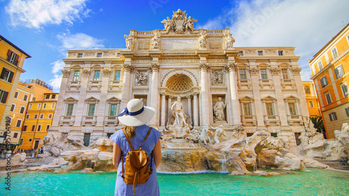 Famous landmark fountain di Trevi in Rome, Italy during summer sunny day