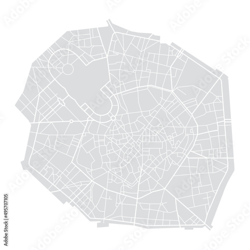 Vector map of the city center of Milan, Italy