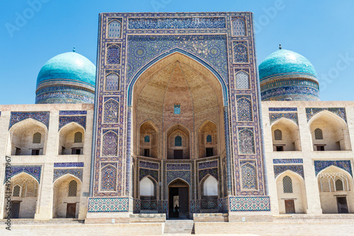 Exterior of the Mir-I-Arab madrasa in the center of Bukhara, Uzbekistan, Central Asia