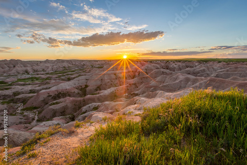 Mesmerizing view of Badlands National Park in South Dakota at sunset