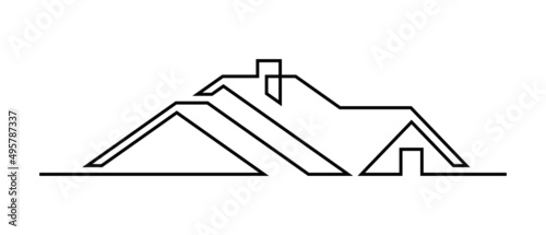 Housetop in continuous line art drawing style. Pitched roof house black linear design isolated on white background. Vector illustration