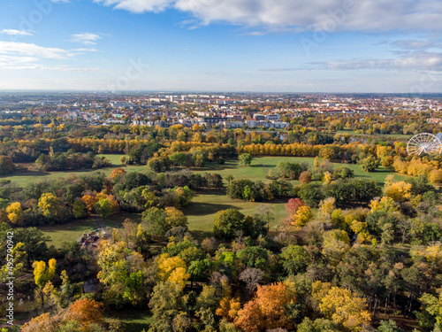 Aerial shot of a landscape in autumn in Magdeburg, Germany