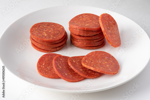 Thick Pepperoni Slices on a Plate