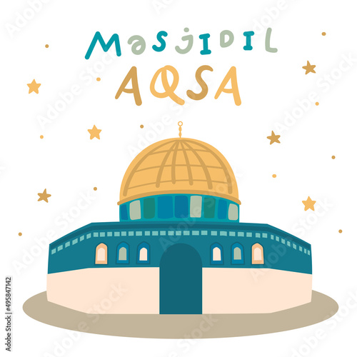 Hand Drawn Dome of the rock al-aqsa mosque flat design illustration free vector for isra miraj, ramadhan
