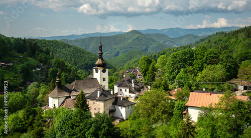 Beautiful historic church in the Spania Dolina village. Slovakia, Europe. 