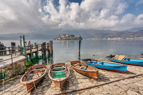 Orta san Guilio at Lago Lake Orta in North Italy