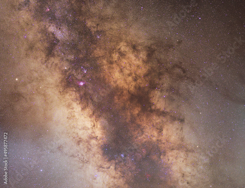 Colourful Deep Sky Panoroma of the Center of our home Galaxy - the Milky way. Long Exposure Photography of Space. 