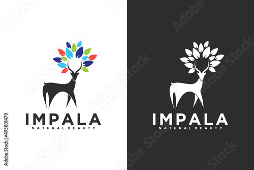 impala logo with leaf , logo inspiration for your business.