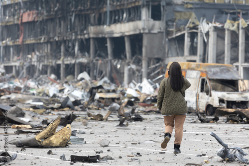 War in Ukraine. Damaged shopping center in Kyiv