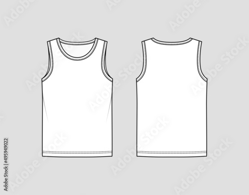 Vest top. Tank t-shirt. Men's loungewear. Vector technical sketch. Fashion illustration. Mockup template.