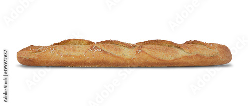 Bread: baguette with sesame isolated on white background