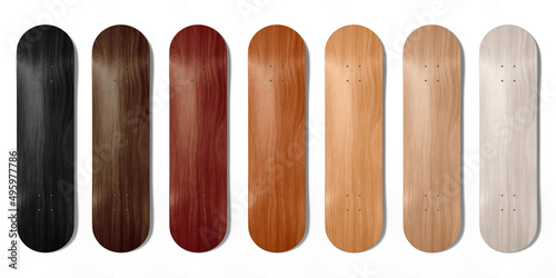 3D illustration.Colorful set of skateboard wood isolated on white background