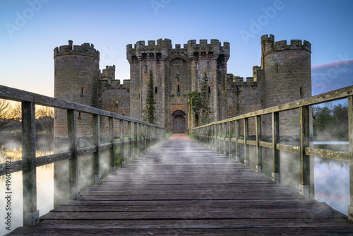 Ruins of 14th century Bodiam castle at dawn. England