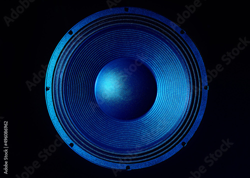 High-end loudspeaker. Music Studio speaker. Sound system for sound recording studio. Professional hi-fi speaker box. Audio equipment for home theater. Electronic music concept.