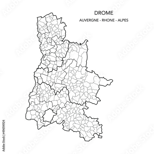 Map of the Geopolitical Subdivisions of The Département De La Drôme Including Arrondissements, Cantons and Municipalities as of 2022 - Auvergne Rhône Alpes - France