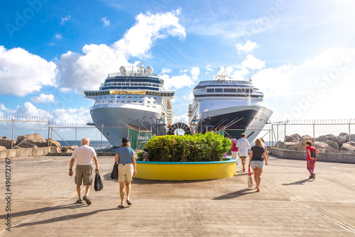 Cruise passengers return to cruise ships at St Kitts Port Zante cruise ship terminal
