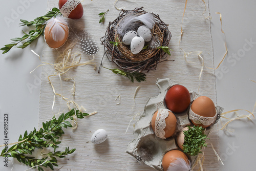Wielkanoc, kartka świąteczna, jajka, rzeżucha, dekoracje wielkanocne. Easter, easter decorations, eggs, watercress, poster. 