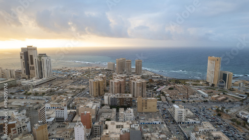 December 30, 2021: Capital of Libya, Tripoli seafront skyline view.