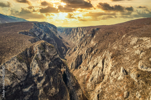 Morning dawn Lazarev Canyon fiery sky with clouds