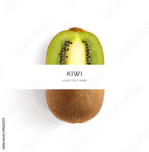 Creative layout made of kiwi on the white background. Flat lay. Food concept. Macro concept.