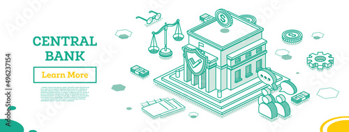 National Central Bank Building. Isometric Financial Concept. Vector Illustration.