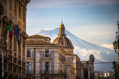 via etnea, view of etna, vulcano, snow, snow capped, sicily, italy, europe