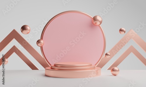 3d rendering illustration of background abstract, podium stage art display wallpaper, product pedestal stand, gold and pink color pastel