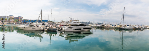 A panorama view across the marina in the centre of Alicante on a spring day