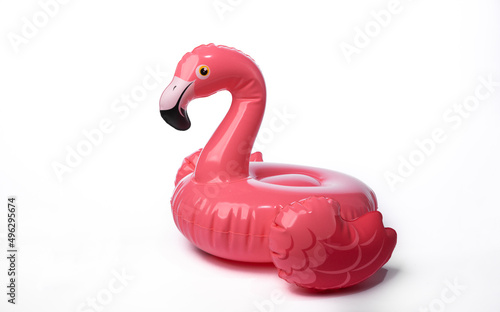 Inflatable pink flamingo isolated on white background