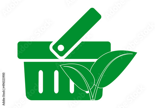 Icono verde de cesta de la compra ecológica.
