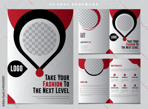 Bi-Fold Brochure Template, Fashion BiFold Brochure Template with red & Dark Vector Accents, Elipse Shapes Brochure, Booklet Cover Design, Design Photography Portfolio trifold, vector template brochure