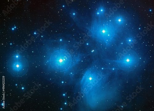 Open Cluster The Pleiades in the constellation of Taurus. Elements of this picture furnished by NASA