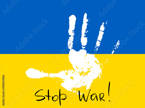 Vector ukraine flag with palm with stop the war in ukraina.