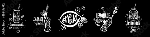 A set of vector drawings of lemonade on a black background