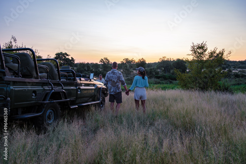 South Africa The Klaserie Private Nature Reserve February , luxury safari car during a game drive, couple men and woman on safari in South Africa. 