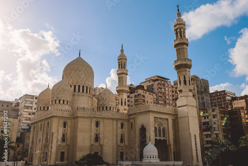 Alexandria, Egypt - November 03, 2021: Exterior View to the Very Beautiful Example of Islamic Art - ​Egyptian Abu al-Abbas al-Mursi Mosque in Alexandria