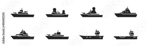 warship icon set. military ships and naval vessels. isolated vector image for military infographics and web design