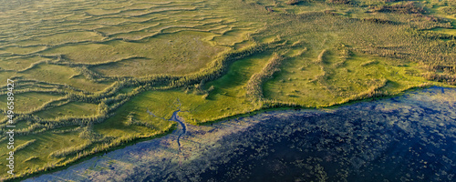 Aerial Panorama view of McClelland lake Wilderness Alberta