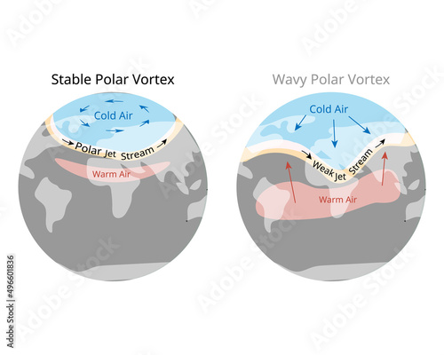 The polar vortex is a large area of low pressure and cold air surrounding both of the Earth poles