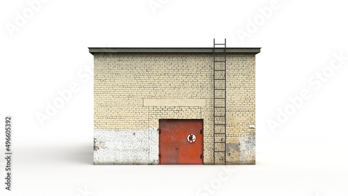 Old brick shack render on a white background. 3D rendering