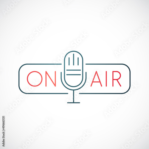 On Air icon isolated on white background. Retro microphone. Minimalist emblem for podcast or radio show. Stock vector illustration.