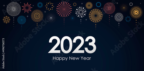 2023 New Year Abstract background with multicolored fireworks