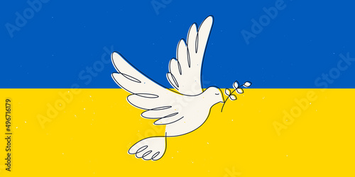 Support Ukraine. Flying bird as a symbol of peace. No war sign. Simple line drawing.