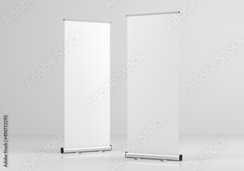 Roll Up Banner Stand Mockup. 3D Render.