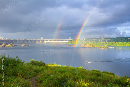 Double rainbow above Dniproges dam in Zaporizhzhia