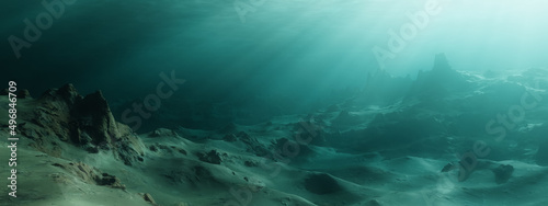 Rugged Landscape Terrain Underwater Dark Scene.